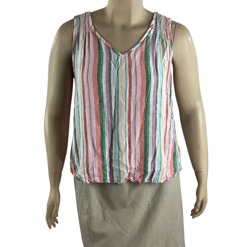 Time and True Linen Blend Rainbow Stripe Tank Top Size L